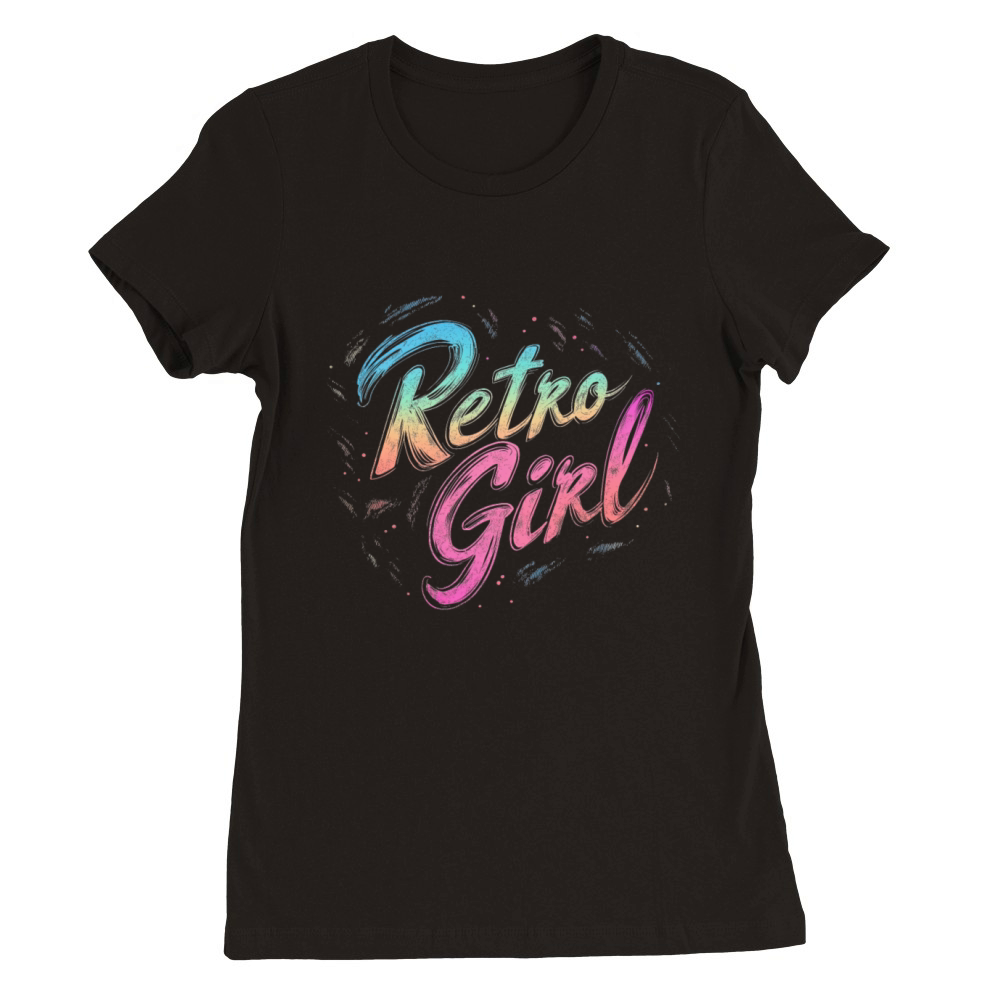 Retro Girl - Neon Blue Pink Gradient Premium Womens Crewneck T-shirt