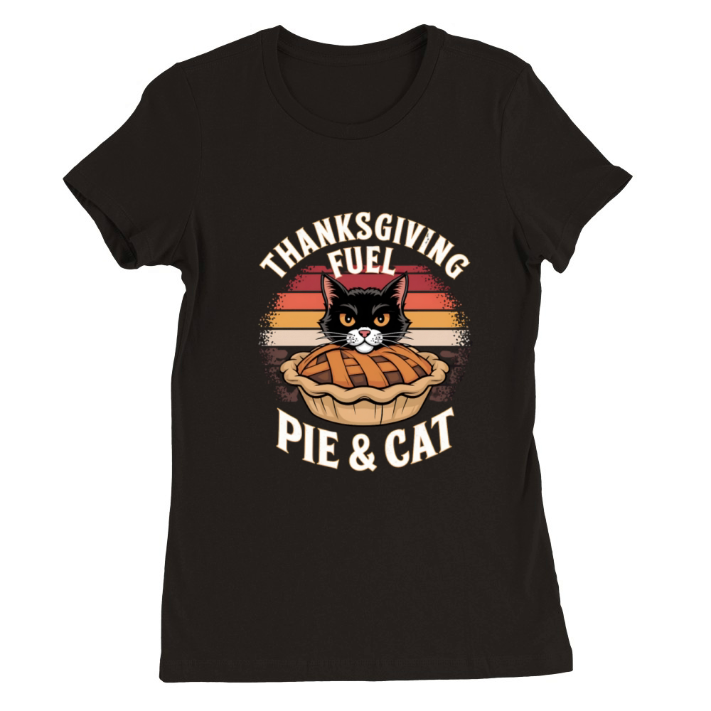 Thanksgiving Fuel Cat and Pie Fun Festive Humor Premium Womens Crewneck T-shirt