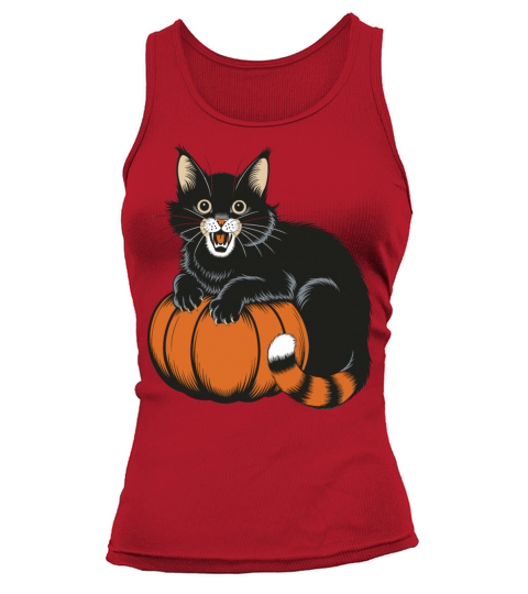 Surprised Halloween Cat With Pumpkin Vintage Style Tank top Woman