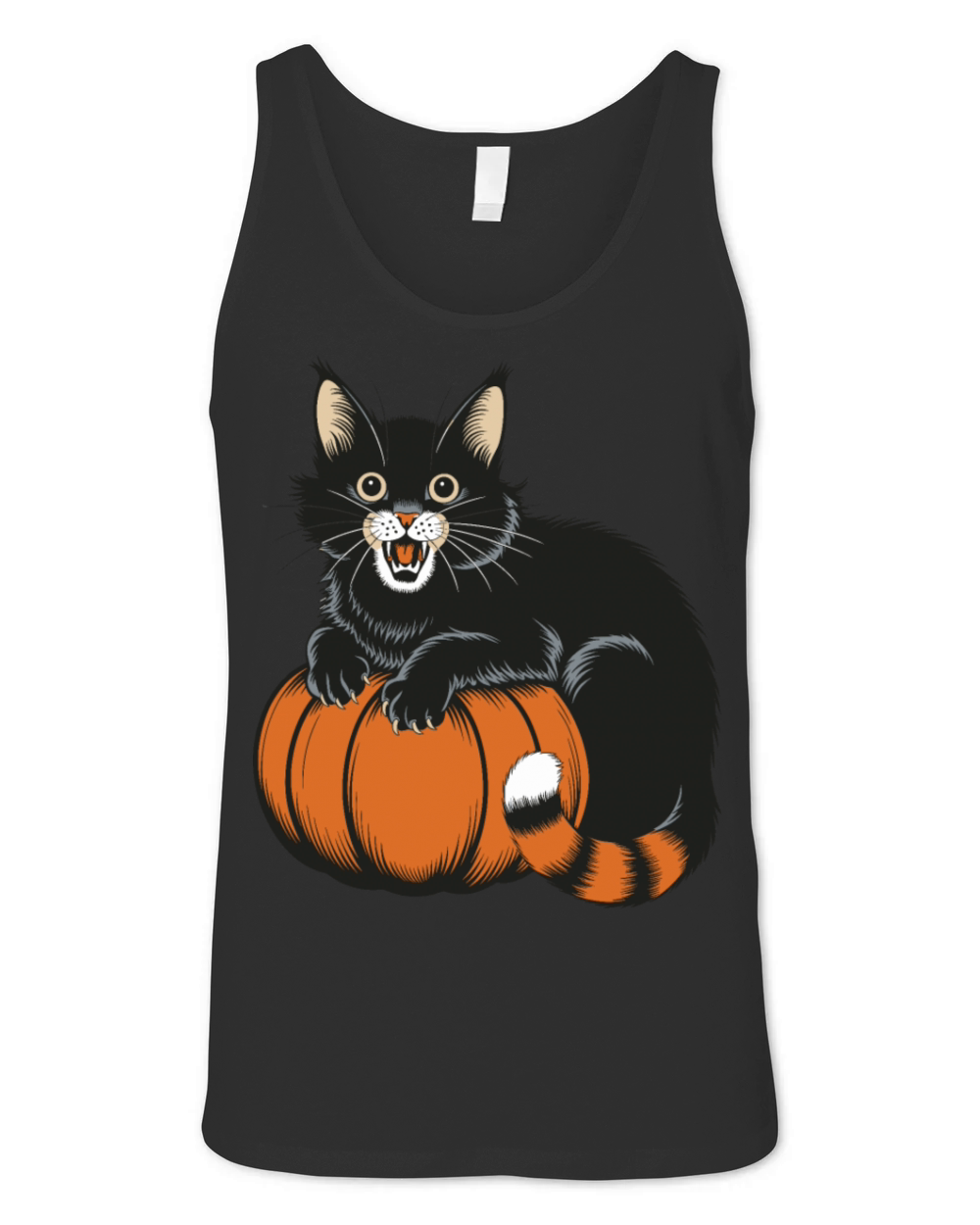 Surprised Halloween Cat With Pumpkin Vintage Style Unisex Jersey Tank