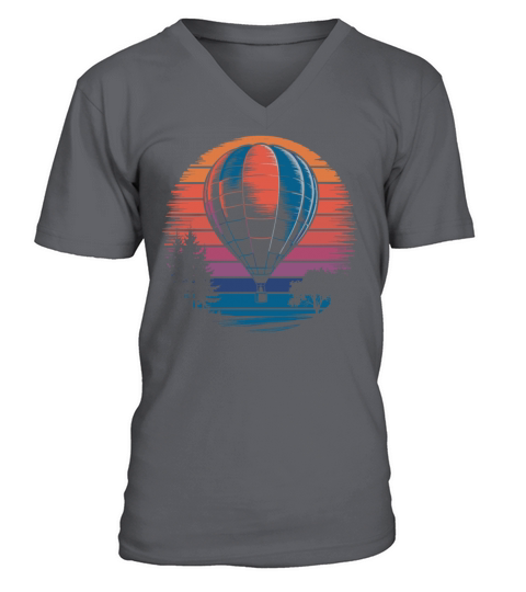 Hot Air Balloon Retro Sunset Vintage Scenic V-Neck T-shirt
