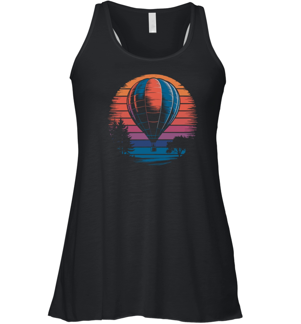 Hot Air Balloon Retro Sunset Vintage Scenic Women's Flowy Tank Top