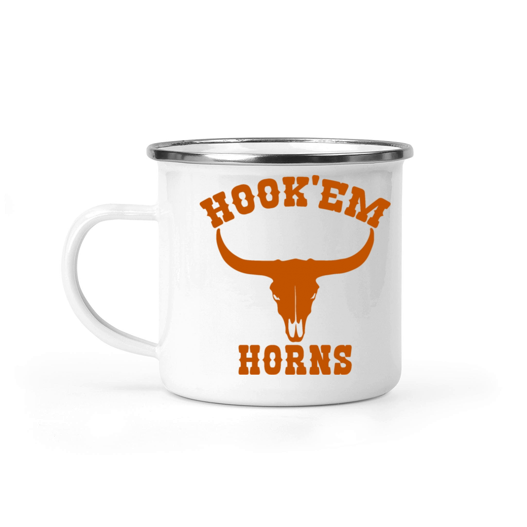 Hookem Horns State of Texas Bull Head Longhorn Camping Mug