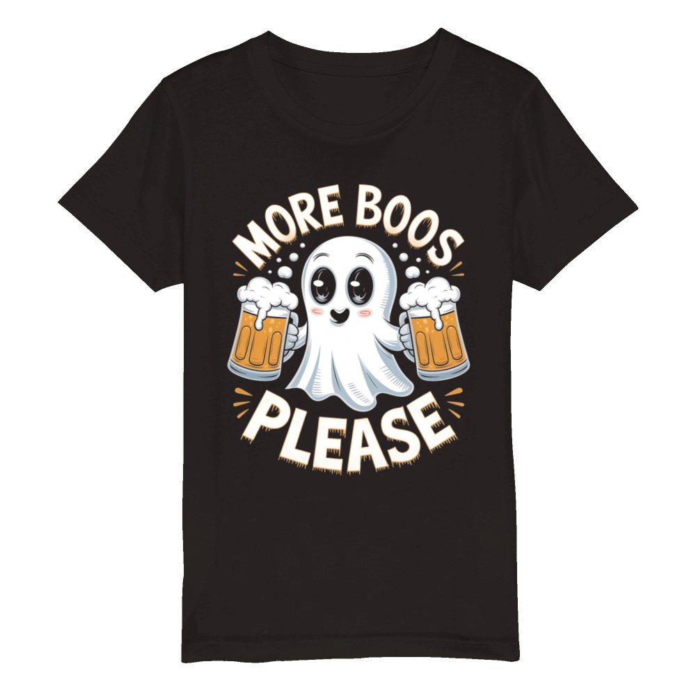 More Boos Please Halloween Party Ghost and Beer Fu Organic Kids Crewneck T-shirt