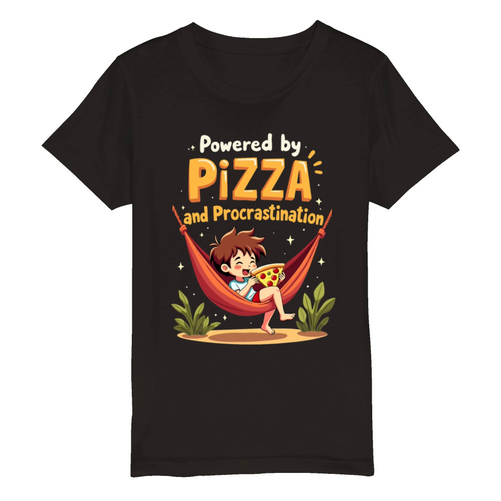 Powered by Pizza and Procrastination Organic Kids Crewneck T-shirt