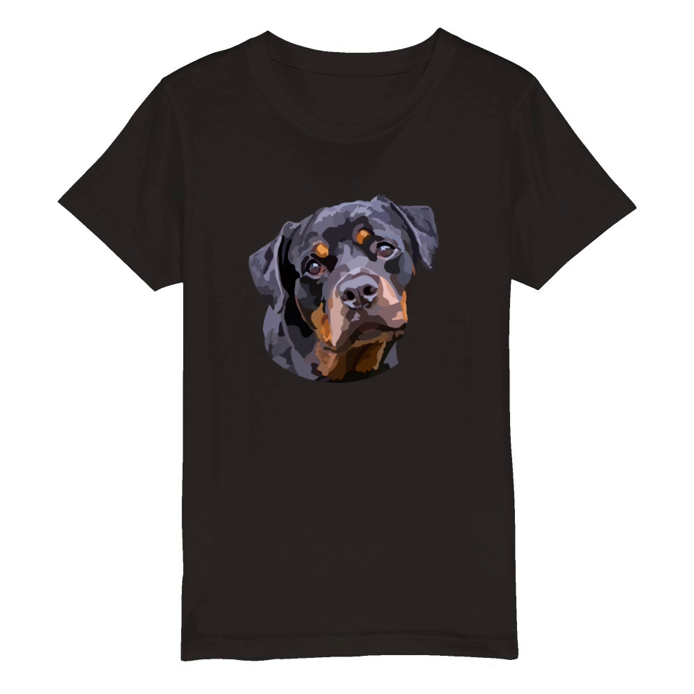 Rottweiler Hand Drawn Digital Art Portrait Organic Kids Crewneck T-shirt