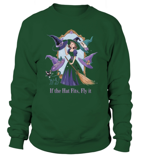 Enchanting Witch with Magical Hats Cat and Broom Sweatshirt Unisex