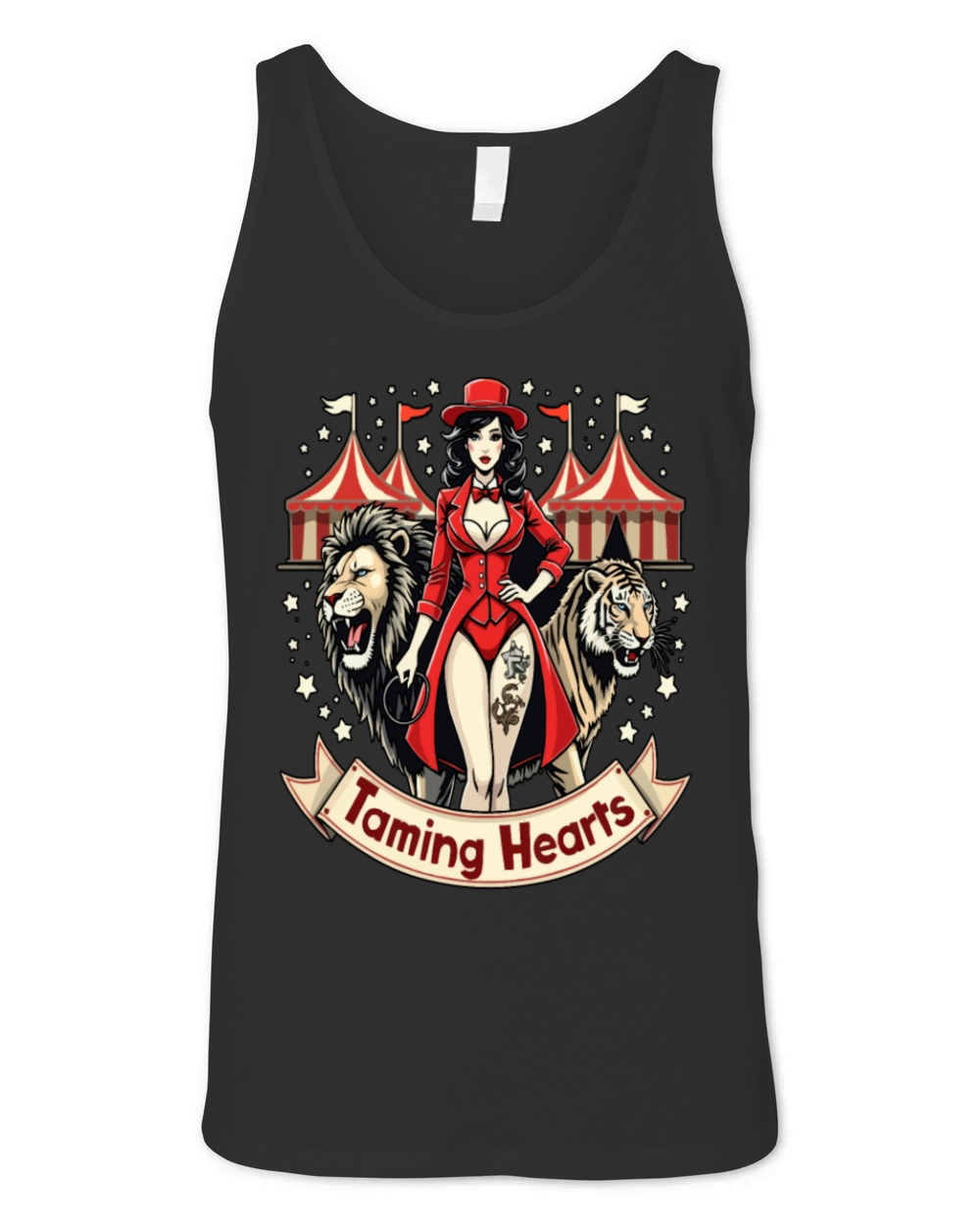 Taming Hearts Pinup with Lion and Unisex Jersey Tank