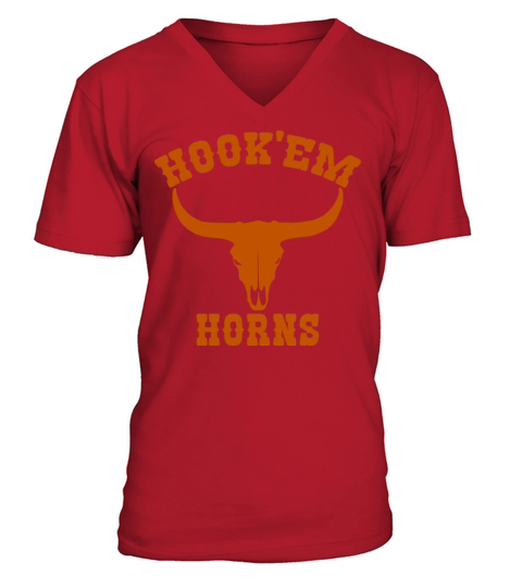 Hookem Horns State of Texas Bull Head Longhorn V-Neck T-shirt