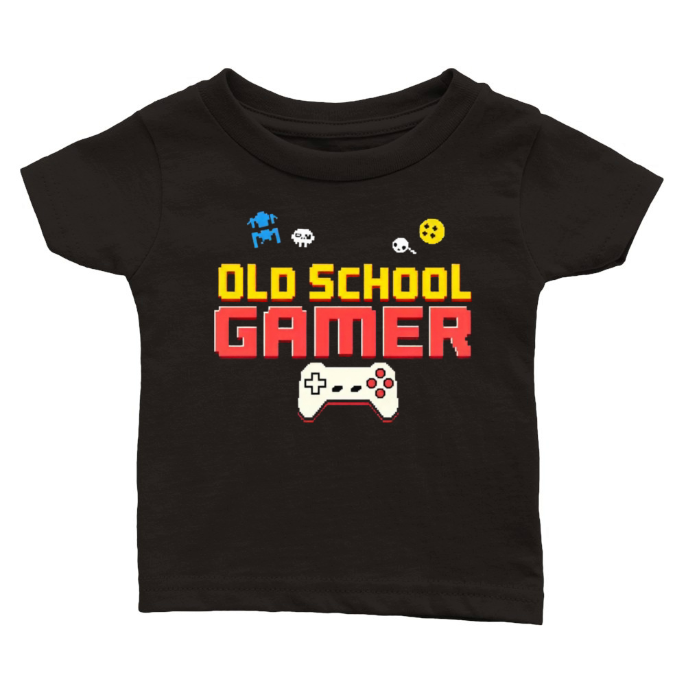 Old School Gamer Retro Gaming Motif 2 Classic Baby Crewneck T-shirt