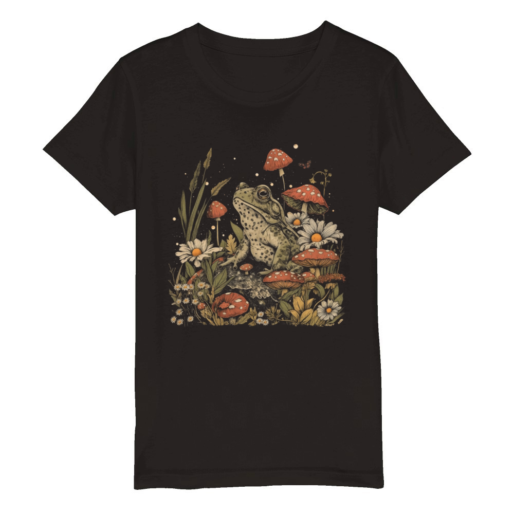 Cottagecore Aesthetic Frog Mushroom Vintage Goblin Organic Kids Crewneck T-shirt