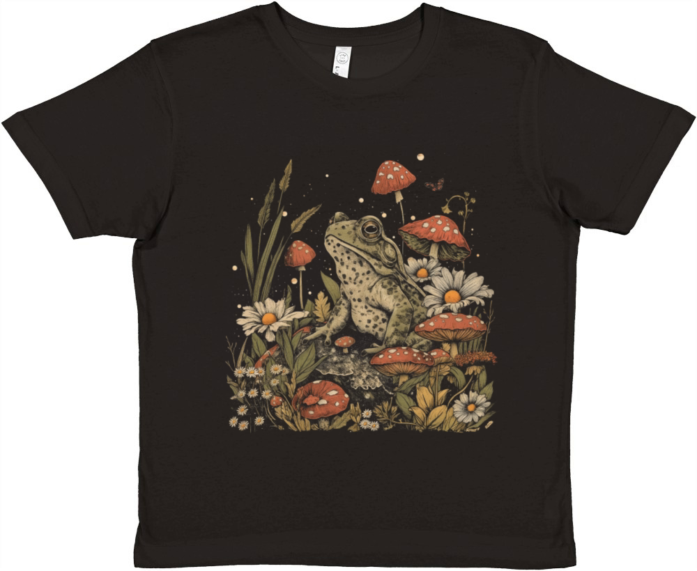 Cottagecore Aesthetic Frog Mushroom Vintage Goblin Premium Kids Crewneck T-shirt