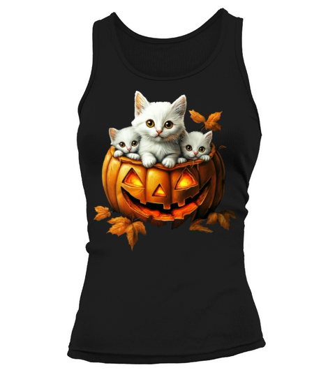 Tinny halloween kitty cat with a big Pumpkin Tank top Woman