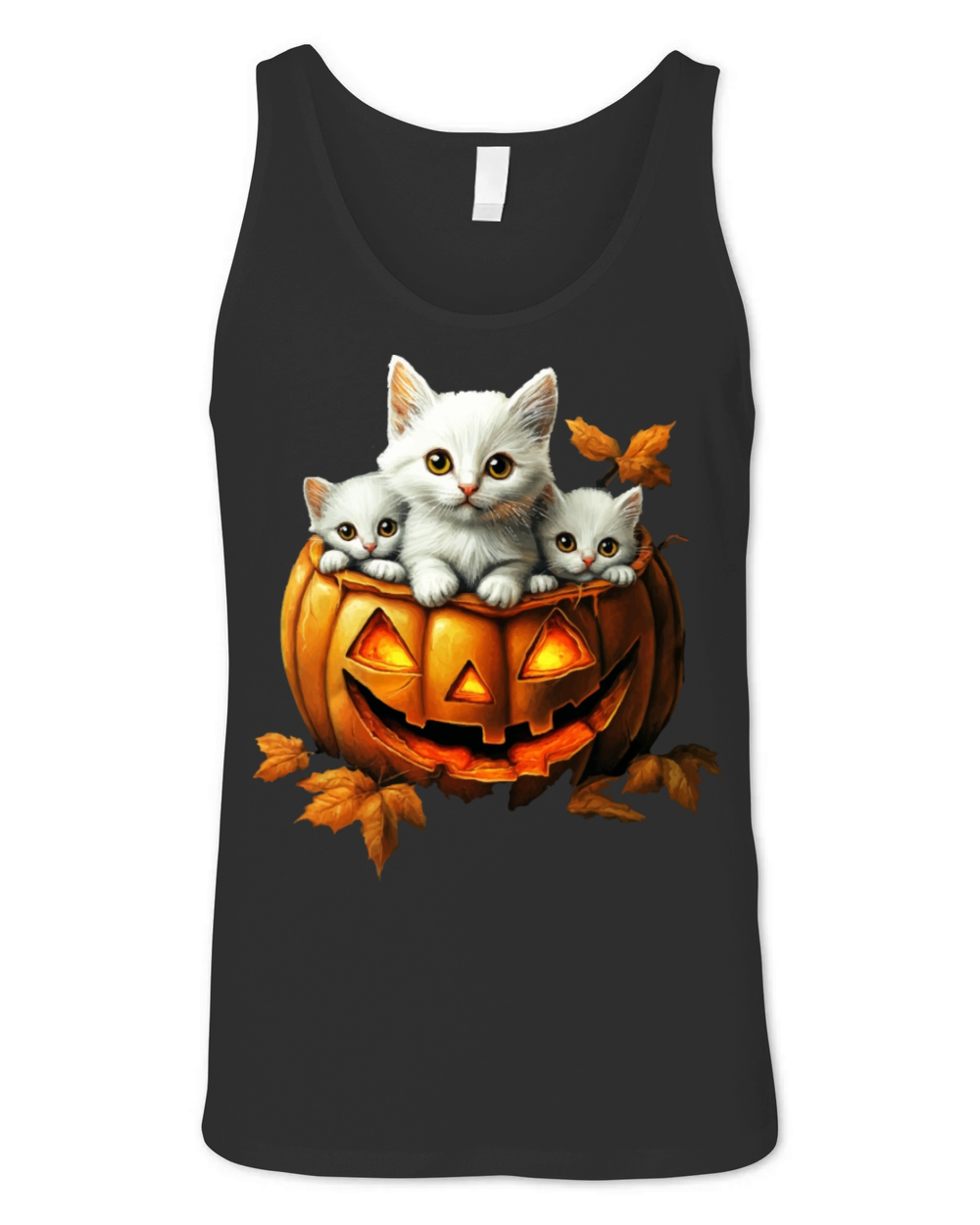 Tinny halloween kitty cat with a big Pumpkin Unisex Jersey Tank