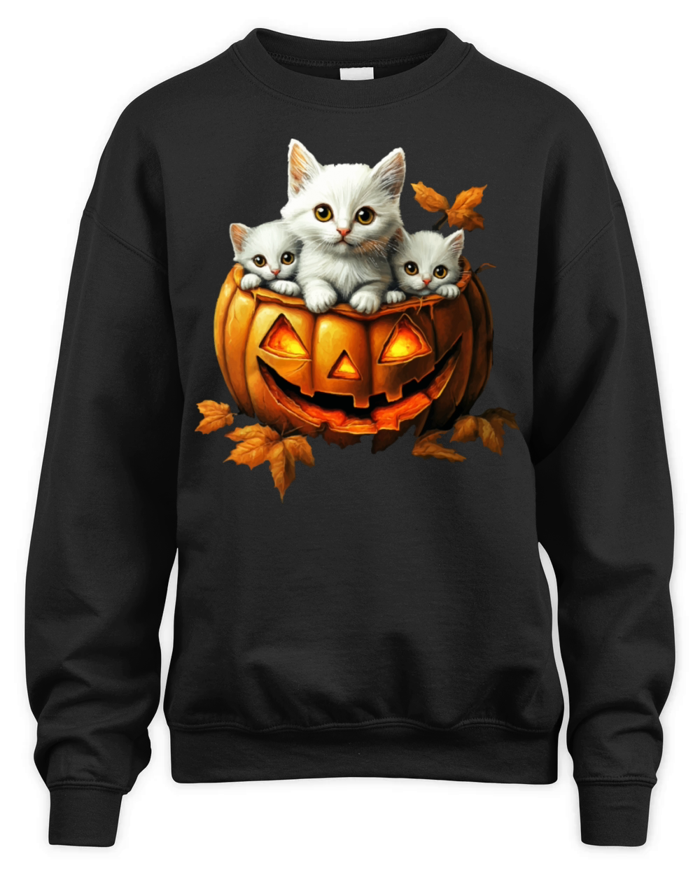 Tinny halloween kitty cat with a big Pumpkin Unisex Premium Crewneck Sweatshirt