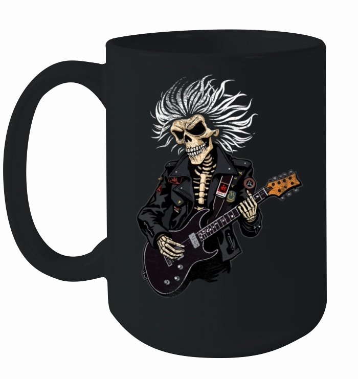 Vintage Skeleton Playing Guitar Rock Music Ceramic Mug