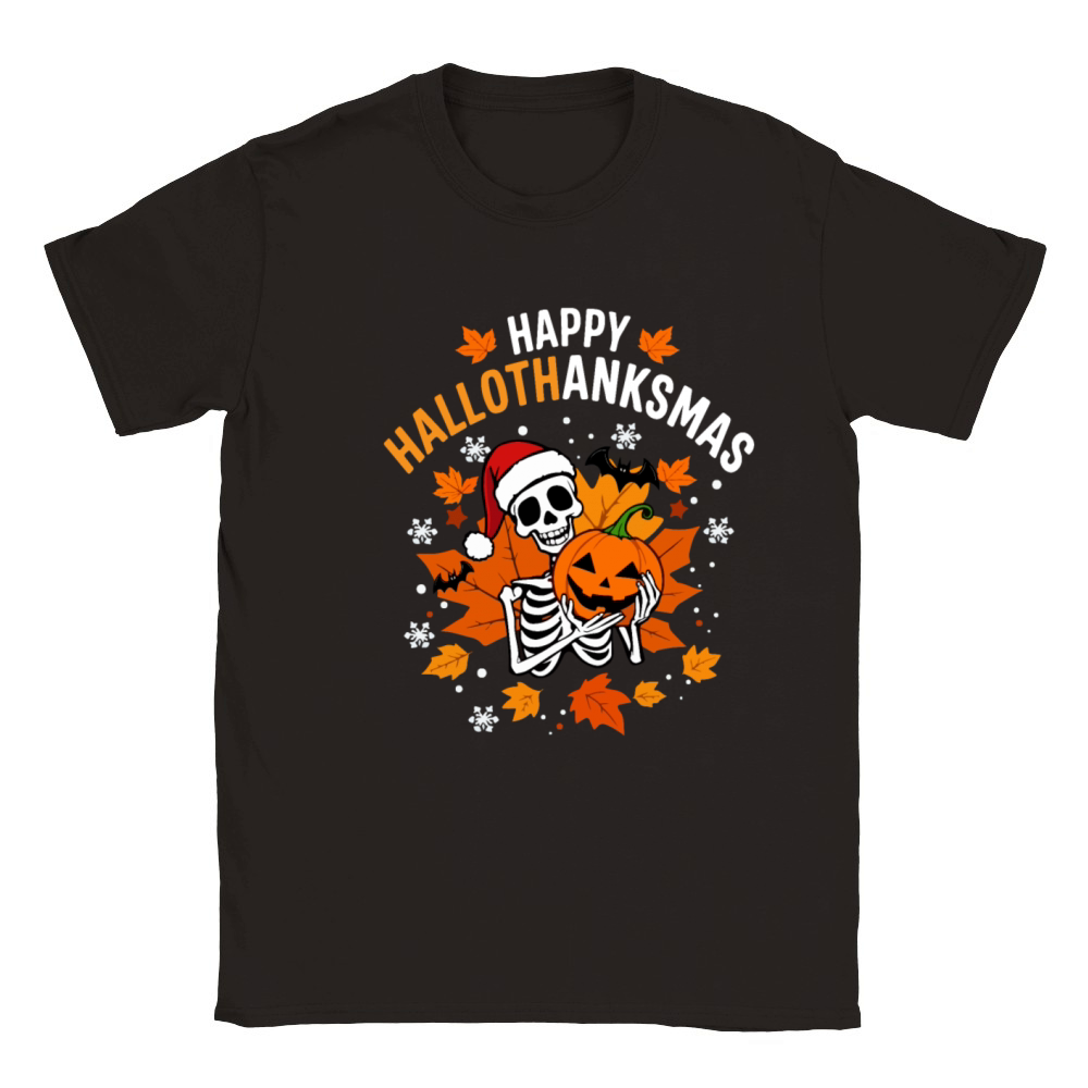 HAPPY HALLOTHANKSMAS Skeleton Classic Kids Crewneck T-shirt