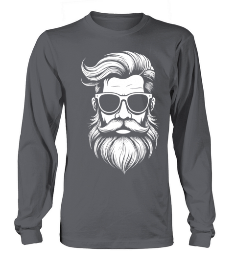 Black and white image of a bearded and mustachioed Long sleeved Unisex
