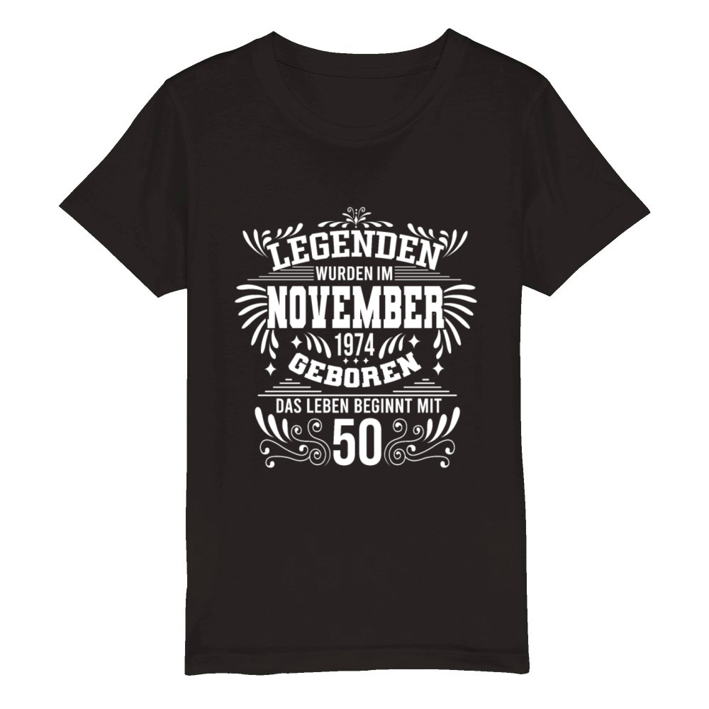 50 Birthday Legends Born 1974 November Retro Organic Kids Crewneck T-shirt
