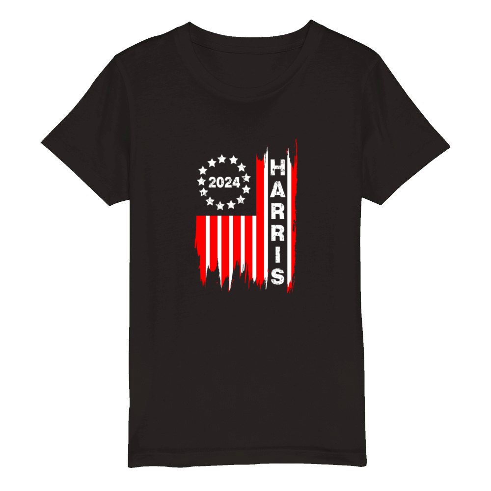 Kamala Harris 2024 PNG Vintage Us Flag Organic Kids Crewneck T-shirt