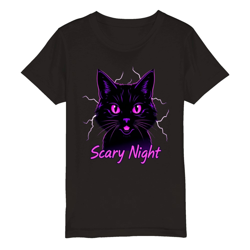 Scary Night Halloween black cat Organic Kids Crewneck T-shirt