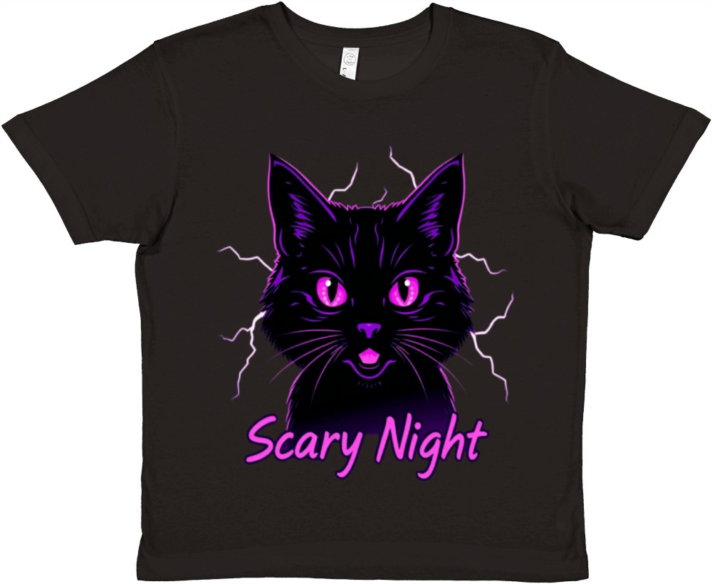 Scary Night Halloween black cat Premium Kids Crewneck T-shirt