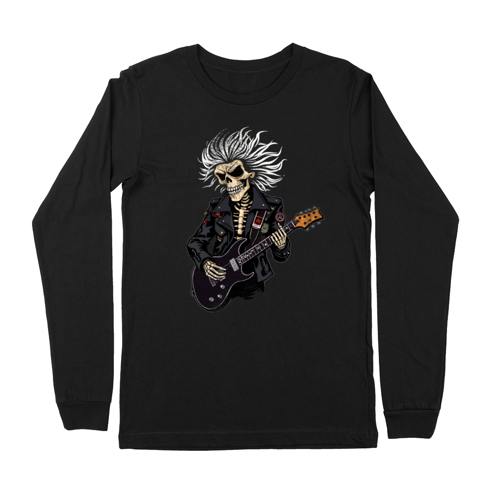 Vintage Skeleton Playing Guitar Rock Music Premium Long Sleeve