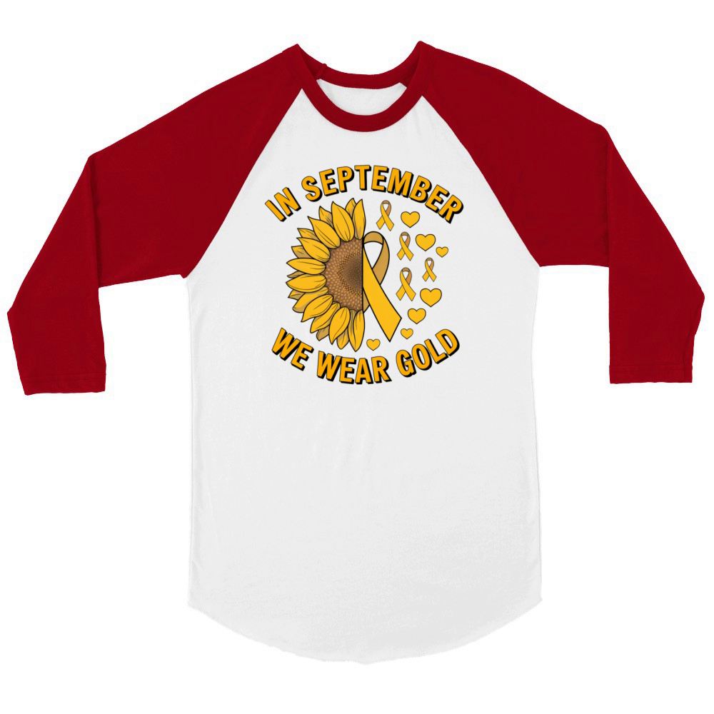 September We Wear Gold Childhood Cancer Awareness Unisex ¾ sleeve Raglan T-shirt
