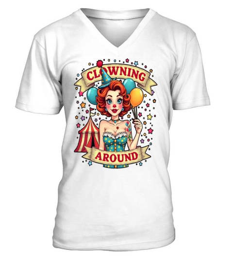 Clowning Around Pinup Fun Carnival V-Neck T-shirt