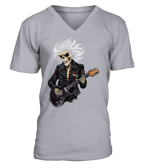 Vintage Skeleton Playing Guitar Rock Music V-Neck T-shirt
