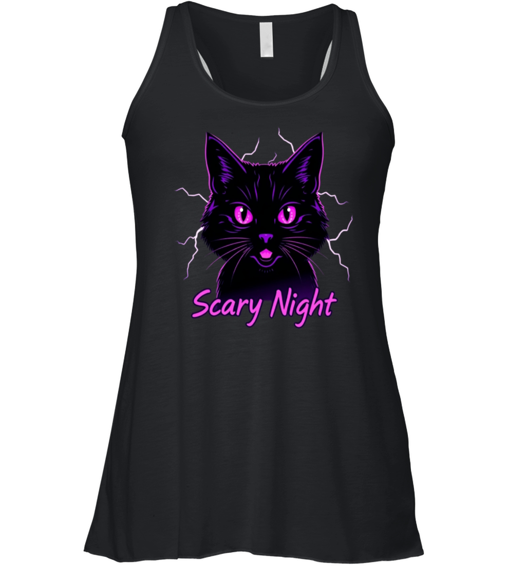 Scary Night Halloween black cat Women's Flowy Tank Top