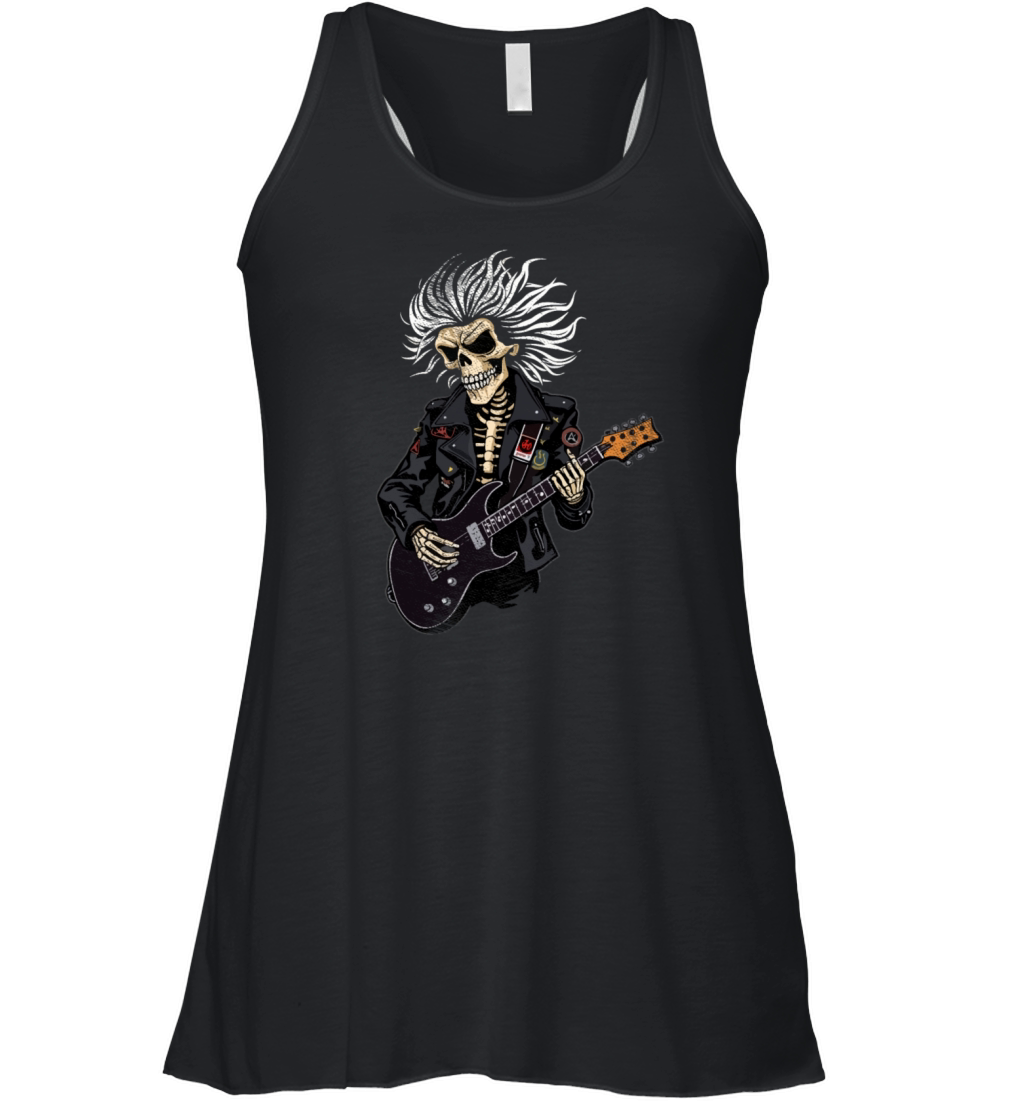 Vintage Skeleton Playing Guitar Rock Music Women's Flowy Tank Top