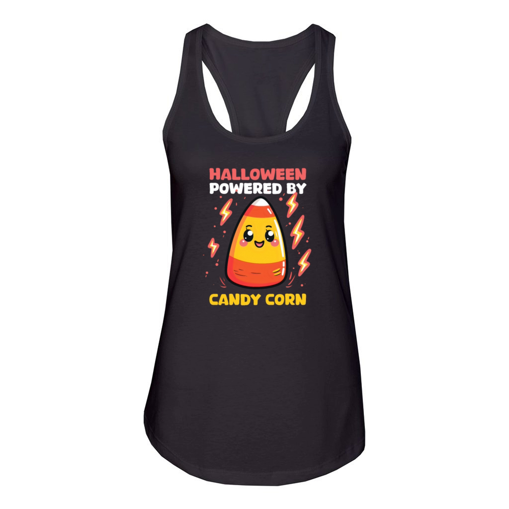 Candy Corn Halloween Powered By Candy Corn Women's Racerback Tank