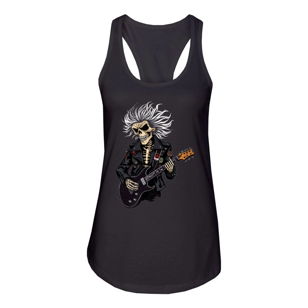 Vintage Skeleton Playing Guitar Rock Music Women's Racerback Tank