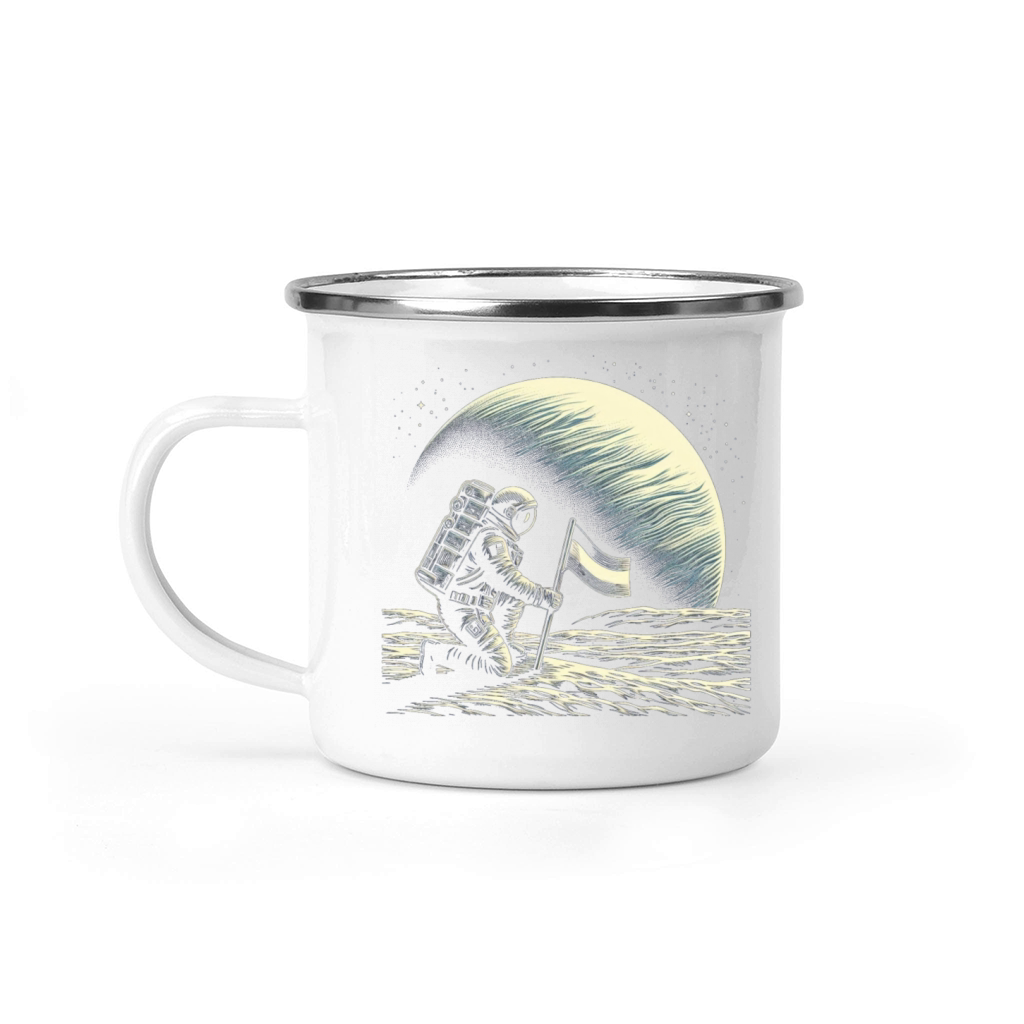 Retro Astronaut on Planet Space Adventure Camping Mug