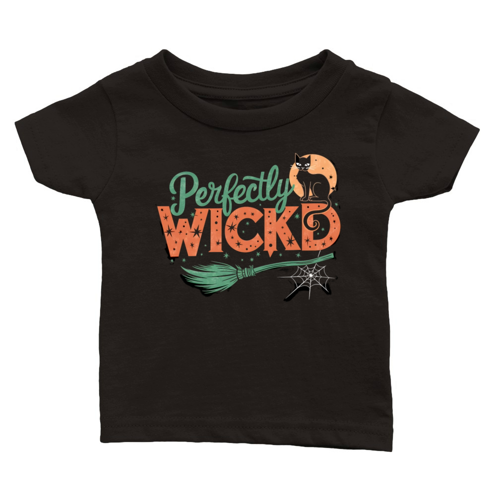 Perfectly Wicked Halloween Cat Moon Broom and Star Classic Baby Crewneck T-shirt