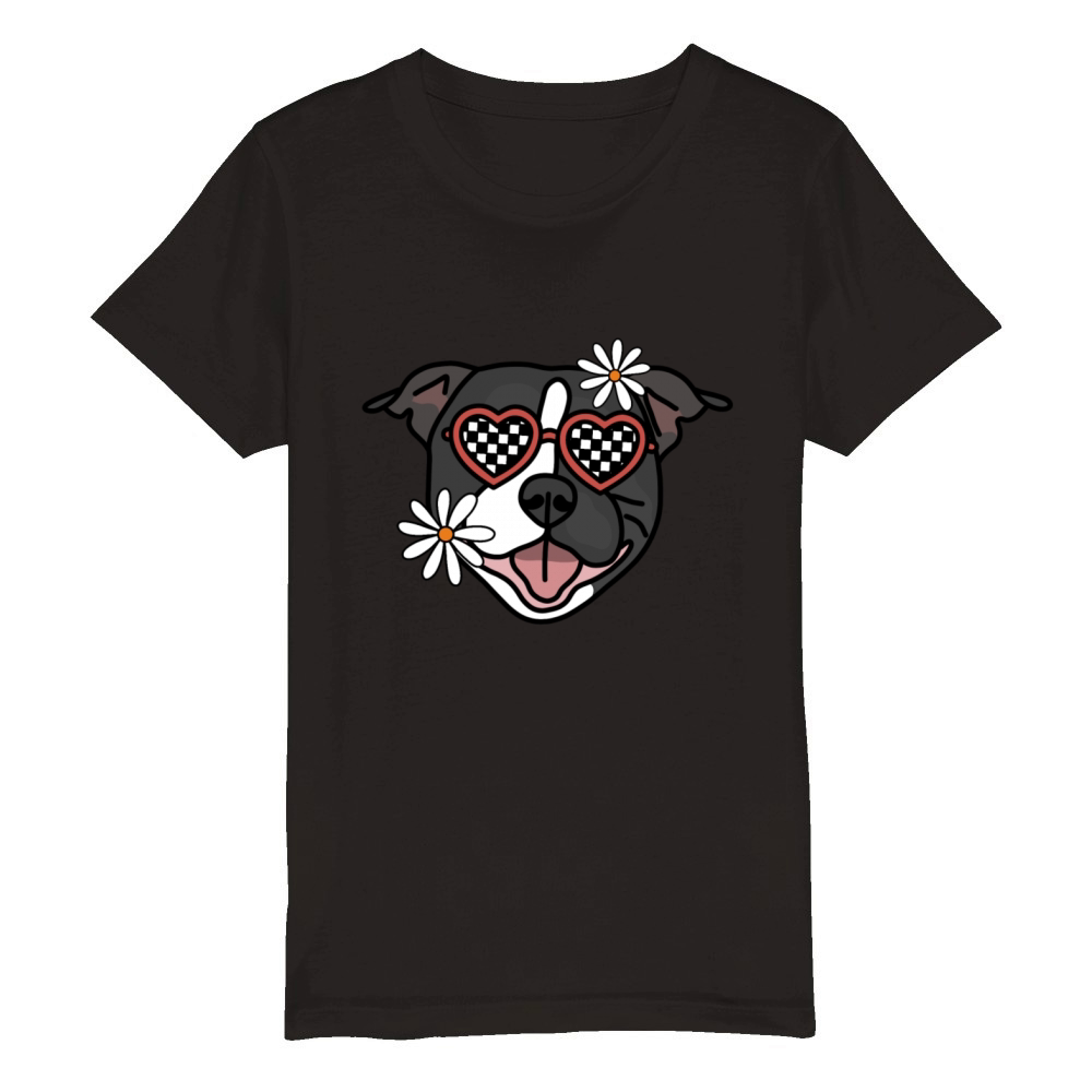 Staffordshire Black Retro Dog Organic Kids Crewneck T-shirt