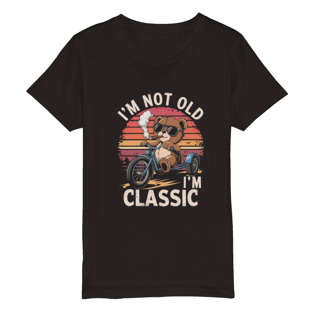 Teddy bear with sunglasses on tricycle with cigar Organic Kids Crewneck T-shirt