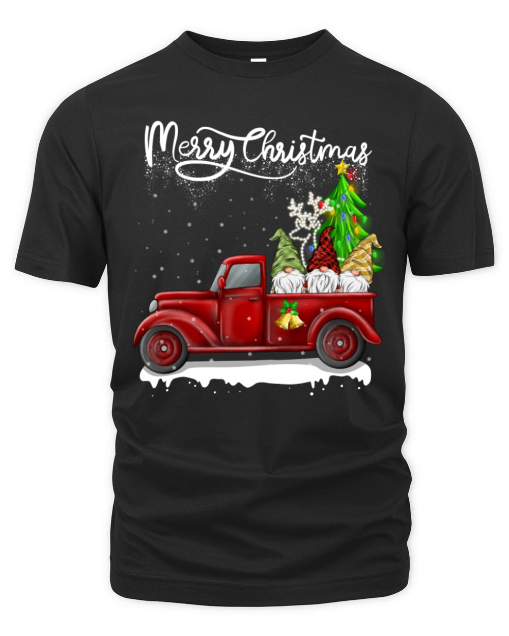Merry Christmas Vintage Red Truck Gnomes Organic Unisex T-shirt