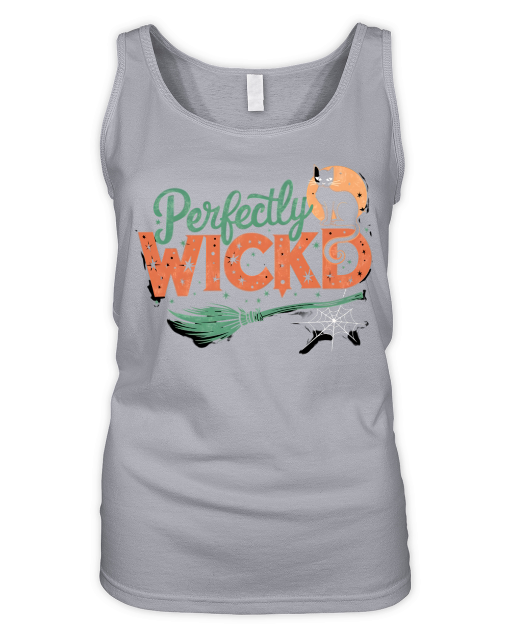 Perfectly Wicked Halloween Cat Moon Broom and Star Organic Women's Tank Top