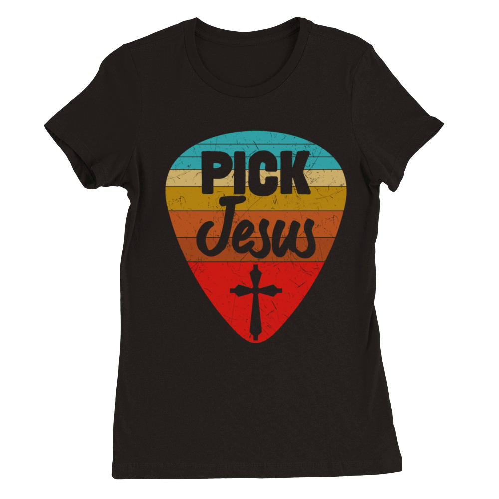 Vintage Guitarist Guitar Pick Christian Jesus Premium Womens Crewneck T-shirt