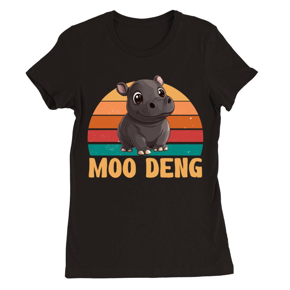 Vintage Moo Deng Baby Hippo Zoo Baby Hippo MooDeng Premium Womens Crewneck T-shirt