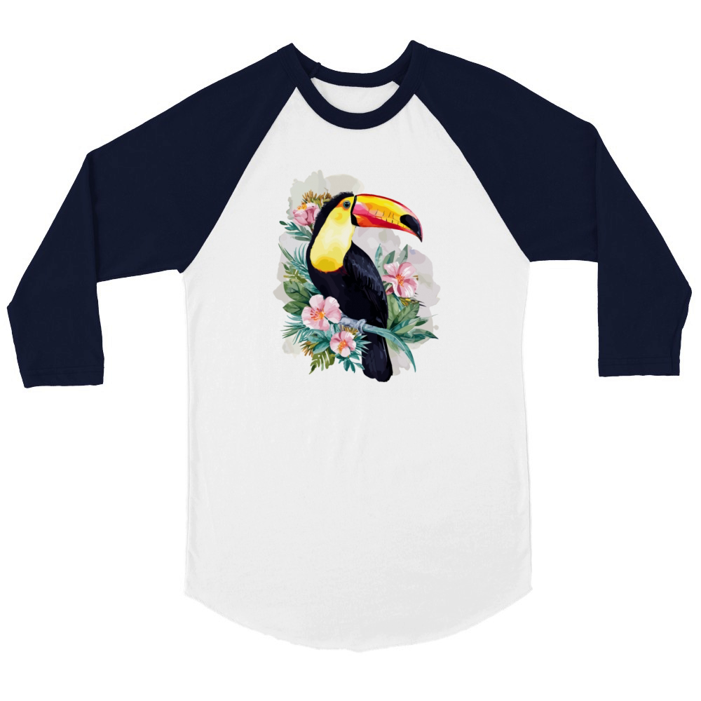 Toucan Bird Zoo Animal Wildlife Tropic Birds Unisex ¾ sleeve Raglan T-shirt