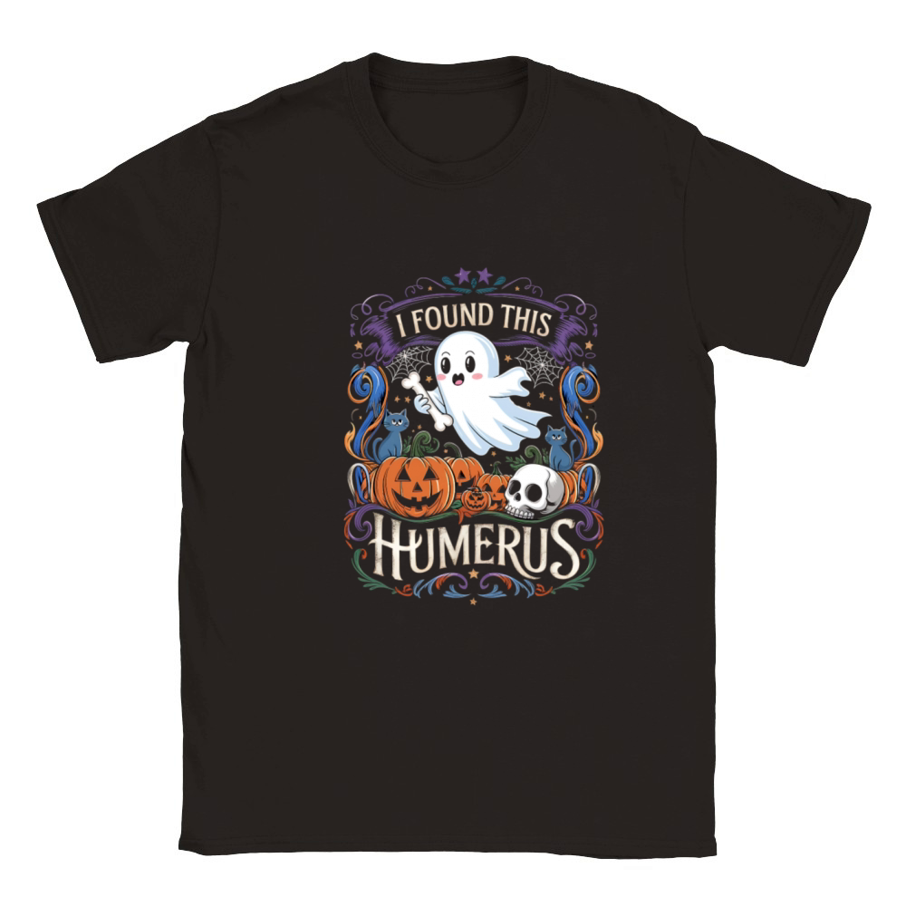 I Found This Humerus Ghost with Pumpkins and Skull Classic Kids Crewneck T-shirt