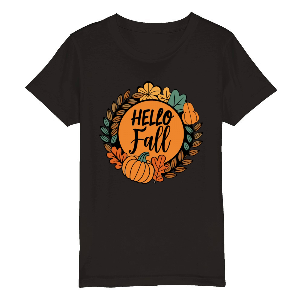 Hallo Fall Halloween Typography Vector V 01 Organic Kids Crewneck T-shirt
