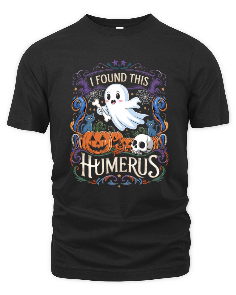 I Found This Humerus Ghost with Pumpkins and Skull Organic Unisex T-shirt
