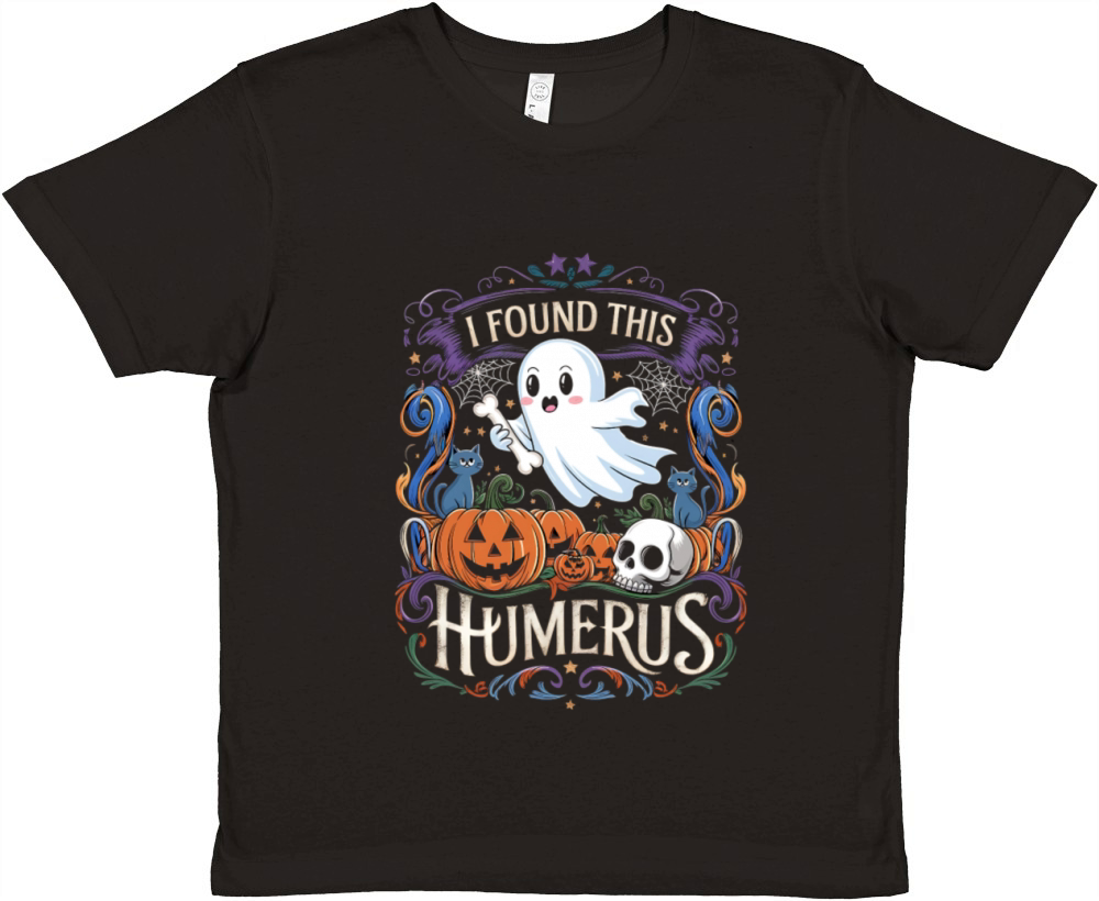 I Found This Humerus Ghost with Pumpkins and Skull Premium Kids Crewneck T-shirt