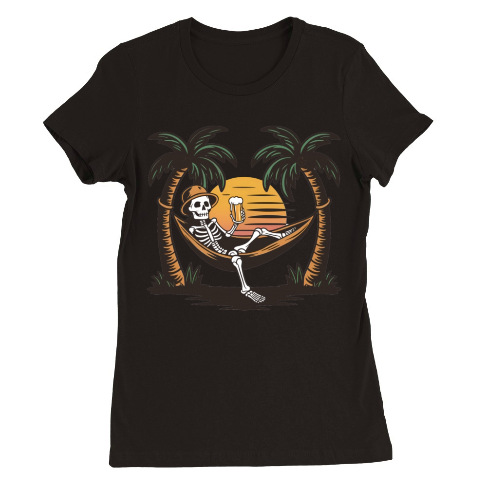Summer Beach Skeleton In a Hammock Drink Beer Premium Womens Crewneck T-shirt