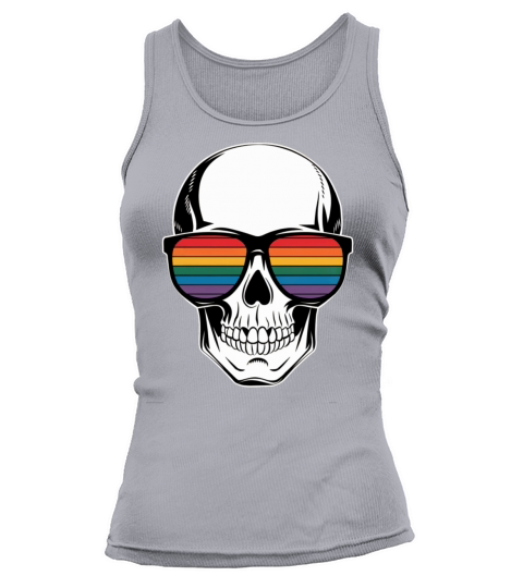 Gay Pride LGBTQ Halloween Skull Rainbow Sunglasses Tank top Woman