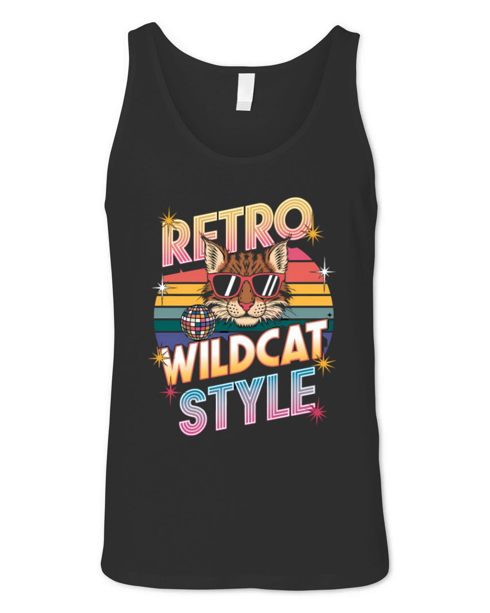 Funky Wildcat in Sunglasses Retro 80s Style Unisex Jersey Tank